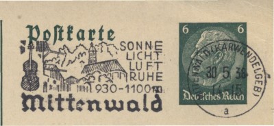 Mittenwald Karwendelgeb. Sonne Licht Luft Ruhe 930-1100 m Mittenwald 1938.jpg