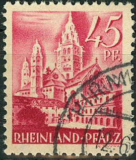 Alliierte Besetzung FranzZone RheinlandPfalz 1947, MiNr. 10 , Mainzer Dom.jpg