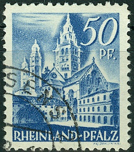 Alliierte Besetzung FranzZone RheinlandPfalz 1947, MiNr. 11 , Mainzer Dom.jpg