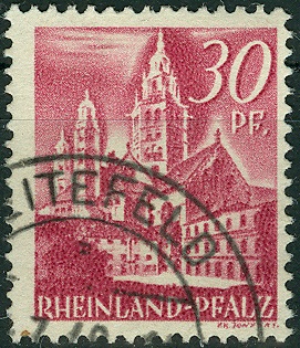 Alliierte Besetzung FranzZone RheinlandPfalz 1948, MiNr. 25 , Mainzer Dom.jpg