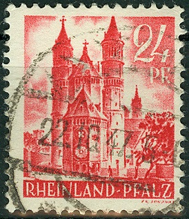 Alliierte Besetzung FranzZone RheinlandPfalz 1947, MiNr. 8 , Wormser Dom.jpg