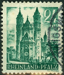 Alliierte Besetzung FranzZone RheinlandPfalz 1948, MiNr. 24 , Wormser Dom.jpg