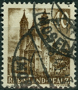 Alliierte Besetzung FranzZone RheinlandPfalz 1948, MiNr. 39 , Wormser Dom.jpg