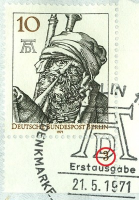 Berlin 1971, MiNr. 390, ADürer, Der Dudelsackpfeifer, Detail.jpg