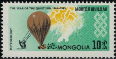 Mongolei Int. Jahre der ruhigen Sonne Meteorologie, Ballon vor Gewitterszene 1965 Minr 37801042016.jpg